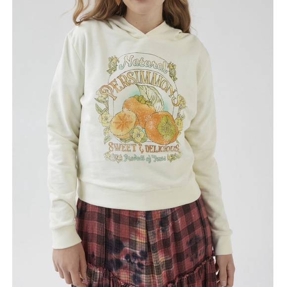 NWT UO Vintage Farmer's Market Fruit Stand Persimmon Shrunken Hoodie Sweatshirt - Picture 1 of 4